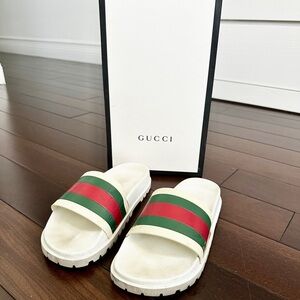 Gucci White Web Slide